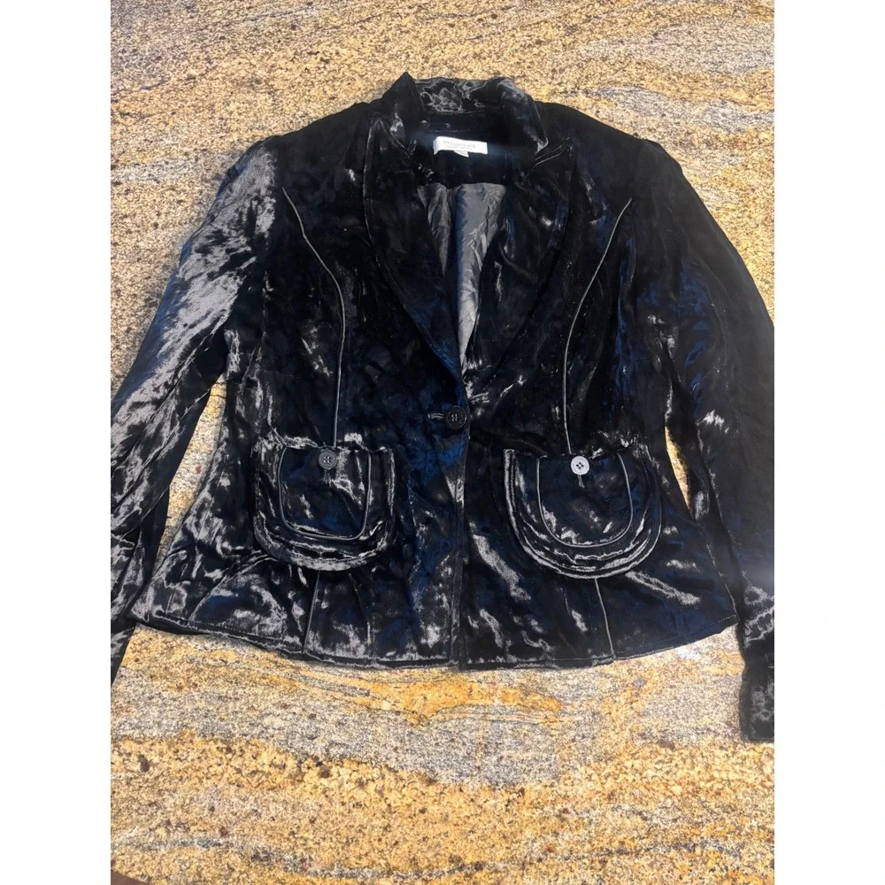 Emanuel Ungaro Black Velvet Blazer Jacket Women's Size 4‎ Button Front Velour